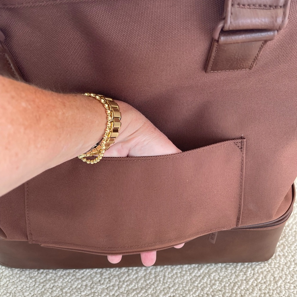 Beis Brand Brown Tote Bag with Leather Accents and Shoe Storage - Picture 3 of 7